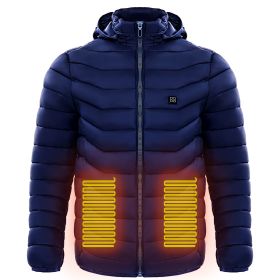 Men Heated Puffer Jacket Electric Heating Coat Insulated Hood Windbreaker (Option: Blue-XL)