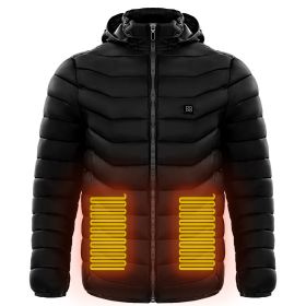 Men Heated Puffer Jacket Electric Heating Coat Insulated Hood Windbreaker (Option: Black-2XL)