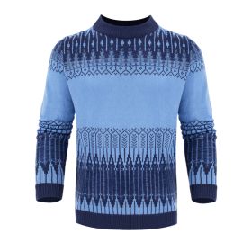 Men's Crewneck Pullover Sweater Unisex Fair Isle Long Sleeve Knitted Sweater (Option: Blue-S)