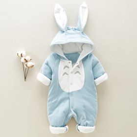 The new cotton padded cotton baby romper thickened chinchilla hooded cotton baby Onesies newborn go climbing clothes (Option: Blue-80cm)