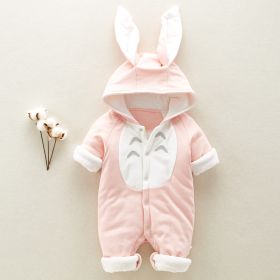 The new cotton padded cotton baby romper thickened chinchilla hooded cotton baby Onesies newborn go climbing clothes (Option: Pink-80cm)