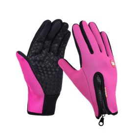 Winter Gloves Touch Screen Riding Motorcycle Sliding Waterproof Sports Gloves With Fleece (Option: Rose red-S)