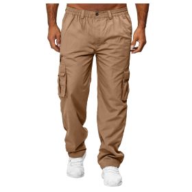 Men's Casual Multi-pocket Loose Straight Cargo Pants (Option: Khaki-L)