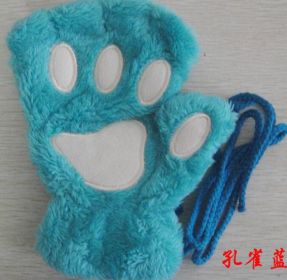 Winter Lovely Half Cover Paw Bear Cat Claw Gloves Short Finger (Color: Green)