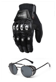 Motorcycle Gloves and Glasses Set (Option: Black-XL)