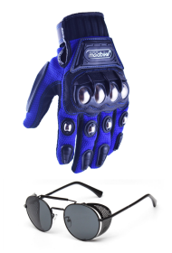 Motorcycle Gloves and Glasses Set (Option: Blue-L)