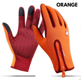 Winter Gloves Touch Screen Riding Motorcycle Sliding Waterproof Sports Gloves With Fleece (Option: Orange-L)