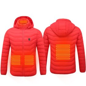 Men Heated Puffer Jacket Electric Heating Coat Insulated Hood Windbreaker (Option: Red-XL)