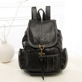 Retro shoulder bag female new female bag fashion trend hook women's backpack student bag (Color: Black)