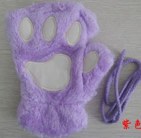 Winter Lovely Half Cover Paw Bear Cat Claw Gloves Short Finger (Color: Purple)