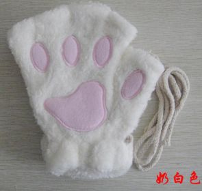 Winter Lovely Half Cover Paw Bear Cat Claw Gloves Short Finger (Color: White)