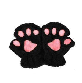 Winter Lovely Half Cover Paw Bear Cat Claw Gloves Short Finger (Color: Black)