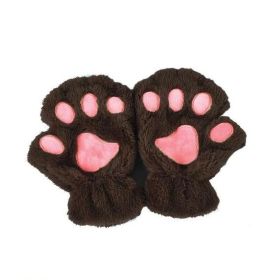 Winter Lovely Half Cover Paw Bear Cat Claw Gloves Short Finger (Color: Dark Coffee)