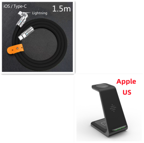 3 In 1 Fast Charging Station Wireless Charger Stand Wireless Quick Charge Dock For Phone Holder (Option: Black Set1-Apple US plug)