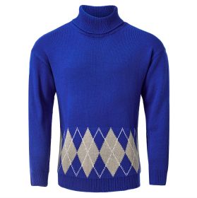 Men's Vintage Argyle Turtlenecks Sweater Thermal Knitted Pullover (Option: Blue-XL)