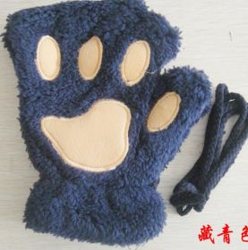 Winter Lovely Half Cover Paw Bear Cat Claw Gloves Short Finger (Color: Dark blue)