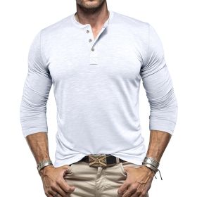 Men's Long-sleeved Henry Collar T-shirt (Option: White-M)