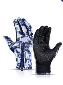 Winter Gloves Touch Screen Riding Motorcycle Sliding Waterproof Sports Gloves With Fleece (Option: A Blue-S)