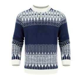 Men's Crewneck Pullover Sweater Unisex Fair Isle Long Sleeve Knitted Sweater (Option: White-M)