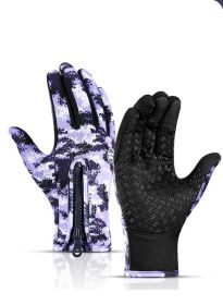 Winter Gloves Touch Screen Riding Motorcycle Sliding Waterproof Sports Gloves With Fleece (Option: A Purple-M)