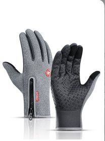 Winter Gloves Touch Screen Riding Motorcycle Sliding Waterproof Sports Gloves With Fleece (Option: Grey-S)