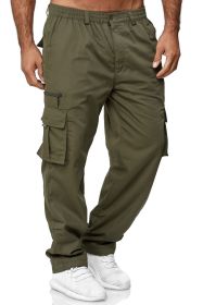 Men's Casual Multi-pocket Loose Straight Cargo Pants (Option: Army Green-M)