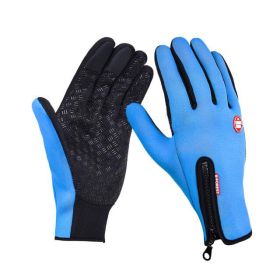 Winter Gloves Touch Screen Riding Motorcycle Sliding Waterproof Sports Gloves With Fleece (Option: Sky blue-L)