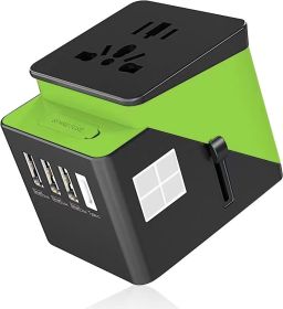 3 USB  1 Typc C International Power Adapter For Europe, UK, China, Australia, Japan And More 200 Countries (Option: Black Green)