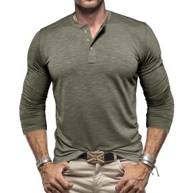 Men's Long-sleeved Henry Collar T-shirt (Option: Army Green-S)