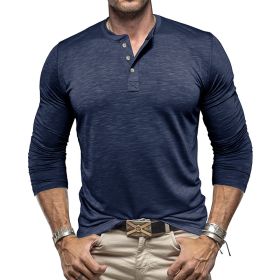 Men's Long-sleeved Henry Collar T-shirt (Option: Sapphire Blue-M)