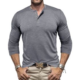 Men's Long-sleeved Henry Collar T-shirt (Option: Gray-M)